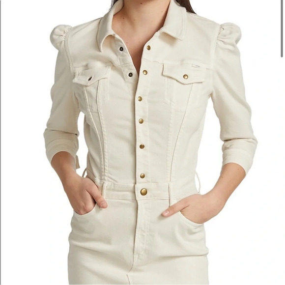 Mother The Puffy Bruiser bottom Frey denim mini dress in second chance - Picture 3 of 16